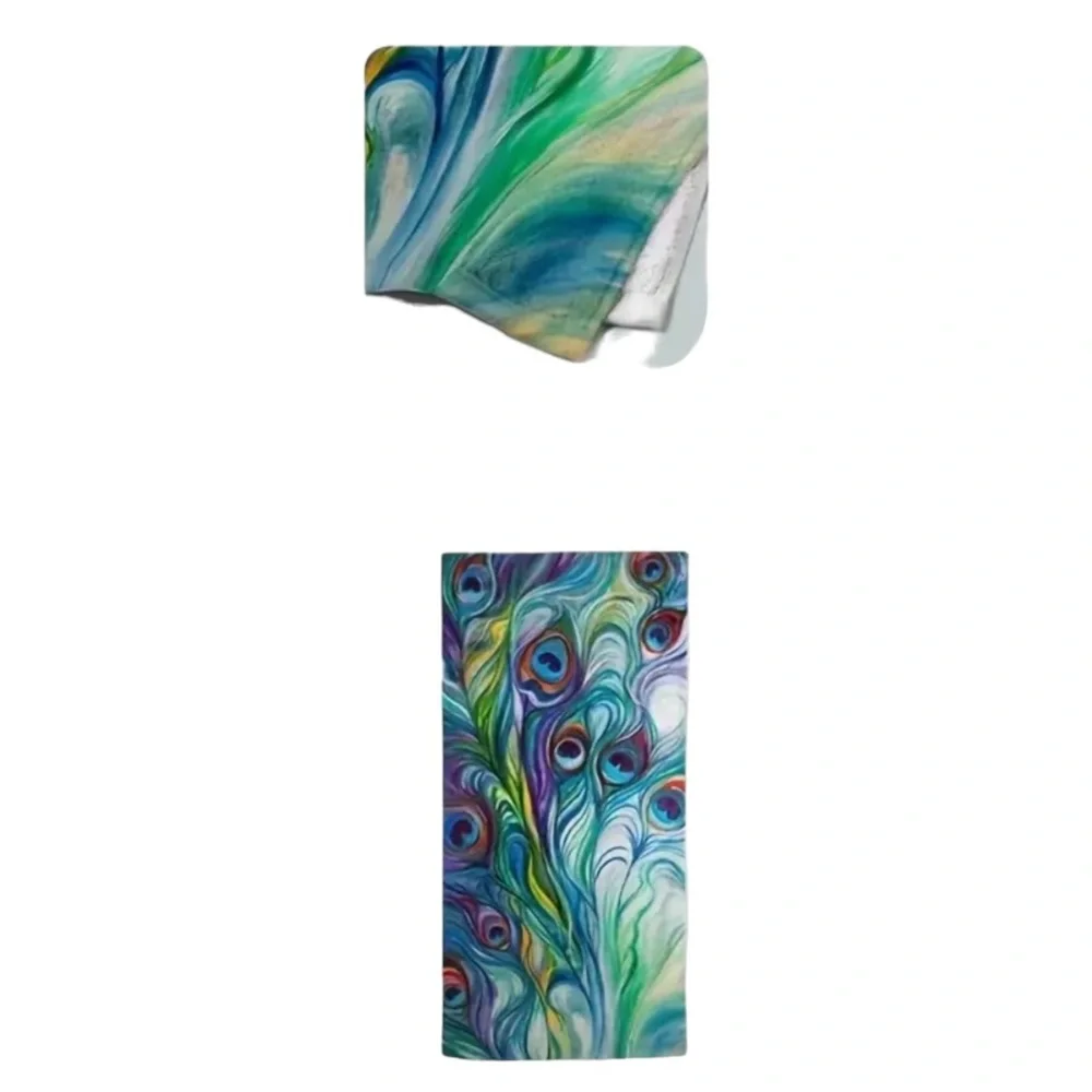 One Peacock Feather Hand Bath or Kitchen Towel